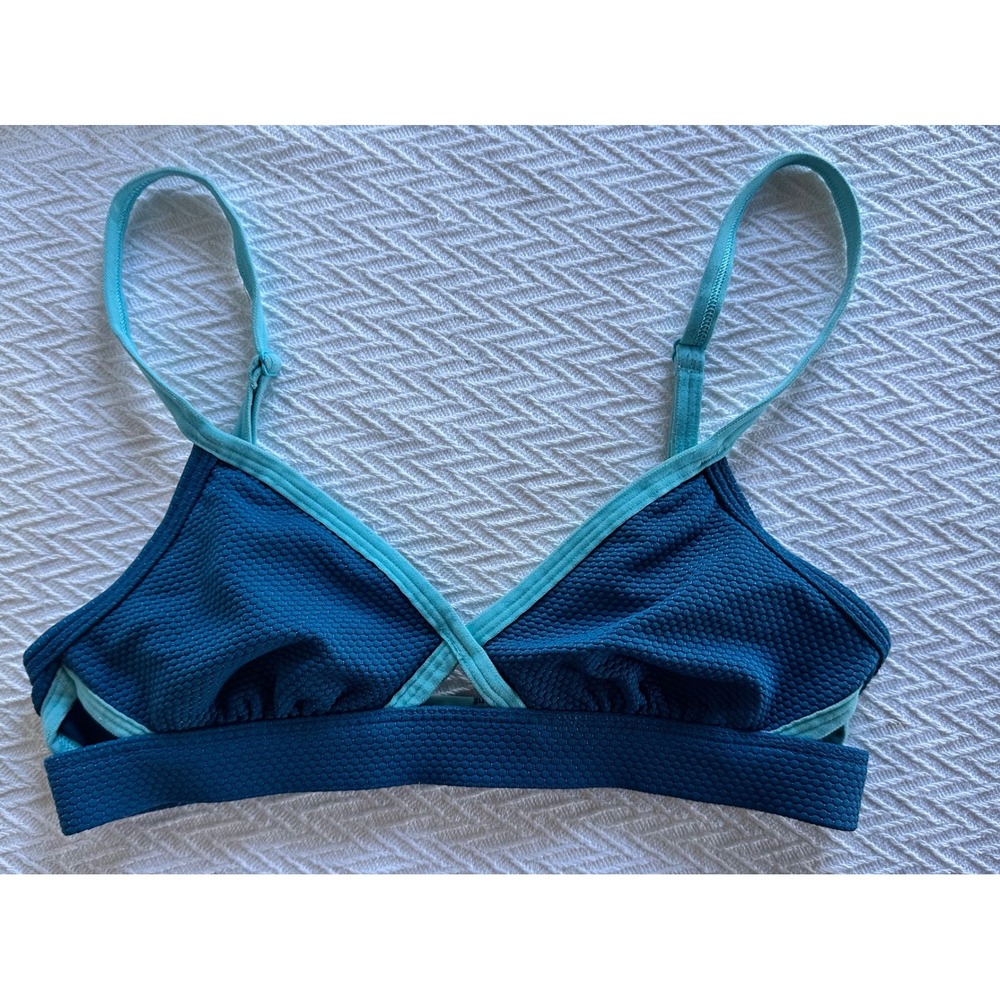 Aerie Teal Honeycomb Waffle Textured Bralette Wireless Triangle Bra XS Aqua Trim